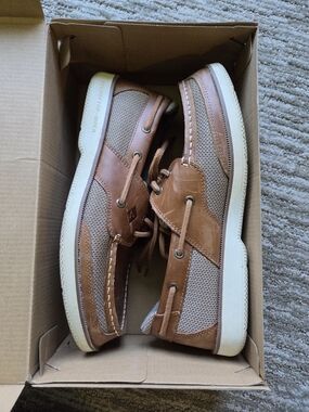 Sperry Tan & Brown Mesh Leather Men’s Boat Shoes